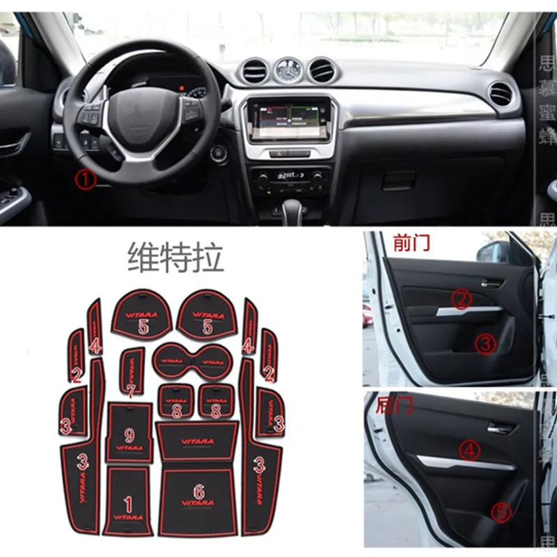 

FOR 2015 2016 2017 Suzuki vitara Gate Slot Pad Non-slip Cup Mats Anti Slip Door Groove Mat Sticker Car Accessories