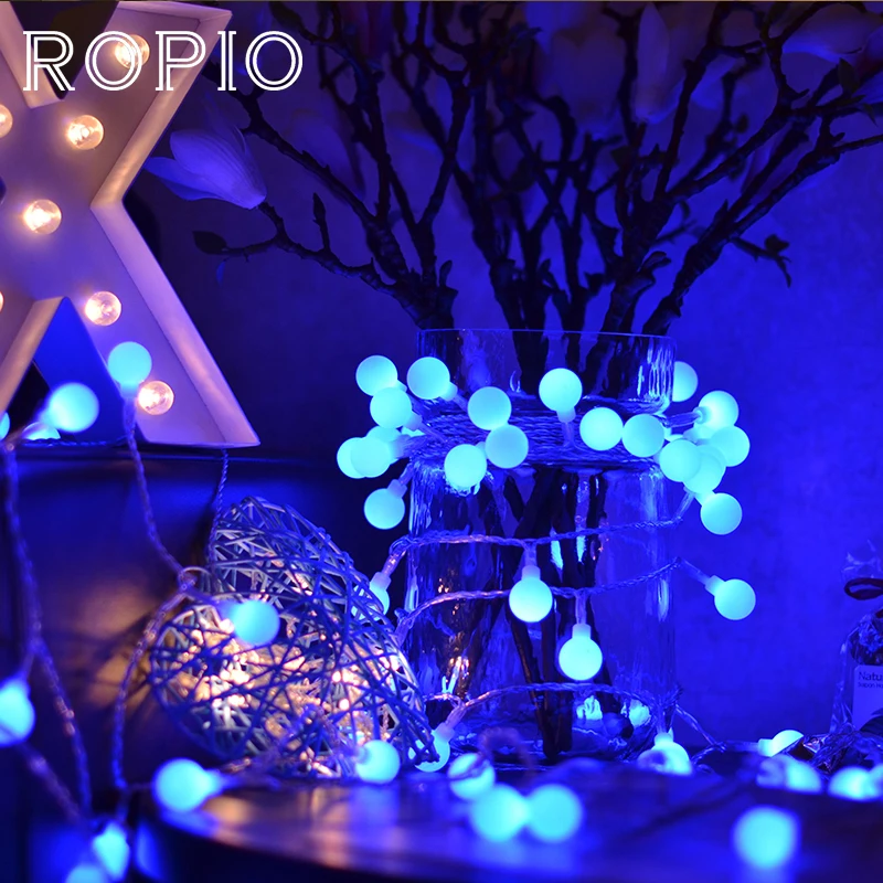 

ROPIO 10M 100 LEDs Fairy Lights Blue Ball LED String Light Home Garden Christmas Tree Party Outdoor Holiday Decor Connectable