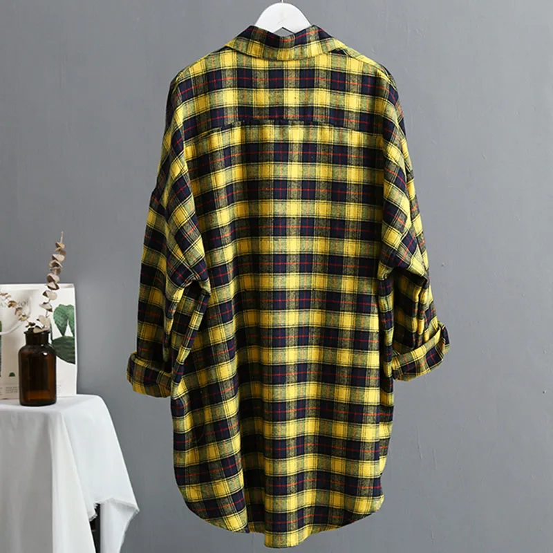  VogorSean Autumn Cotton Plaids Women Blouses Shirt 2019 High Quality Fashion Plus size Womens Shirt