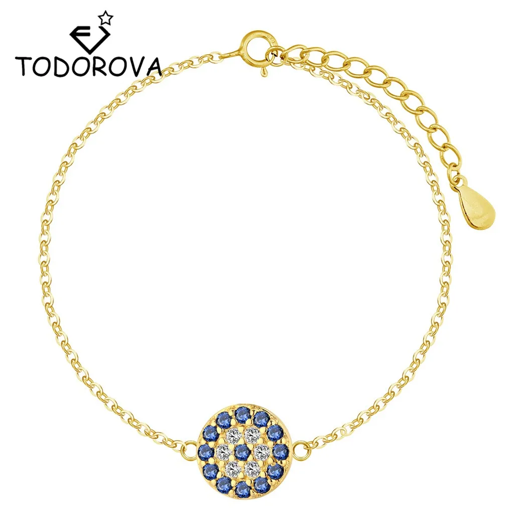 

Todorova Turkish Blue CZ Crystal Eyes Bracelet Gold Chain Bracelet for Women Charm Bracelets Adjustable Good Lucky Jewelry