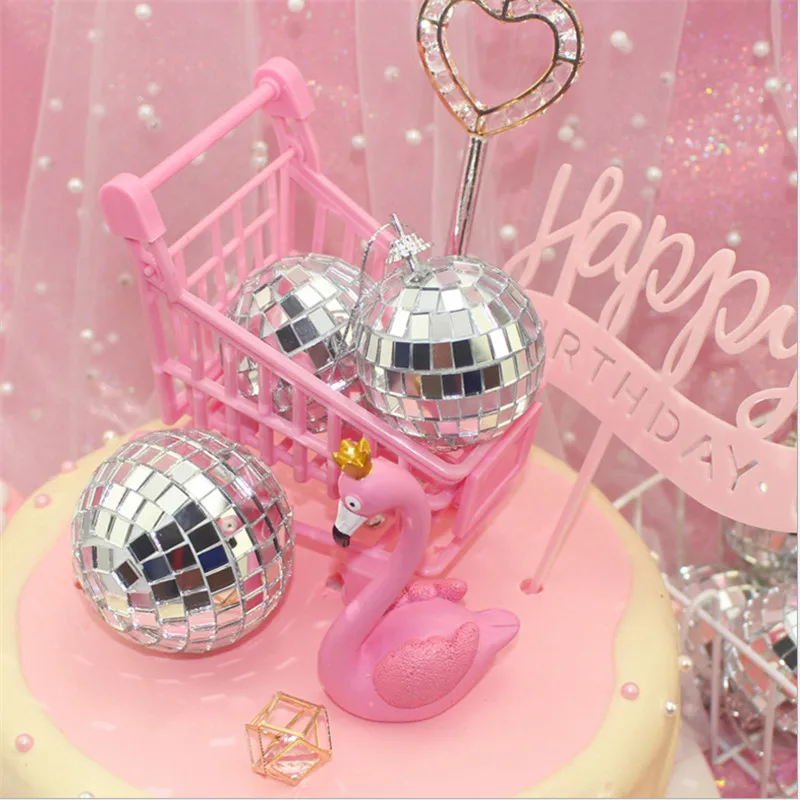 Диско зеркало мяч торт топпер десертный стол детский душ украшения светоотражающее бальное свадебное украшение день рождения дети-S