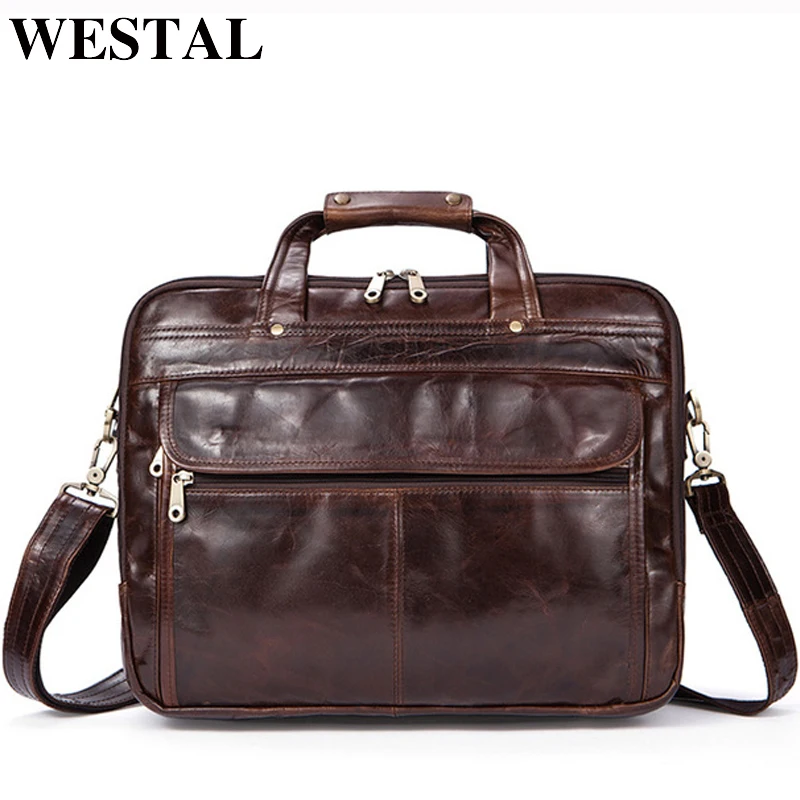 WESTAL Briefcases Men Handbag Genuine Leather men bag Business bags