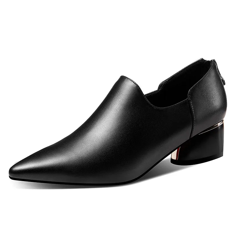 YMECHIC/; туфли-лодочки из натуральной кожи на среднем каблуке; женская обувь; цвет черный, бежевый; женские офисные туфли с острым носком; женская обувь размера плюс