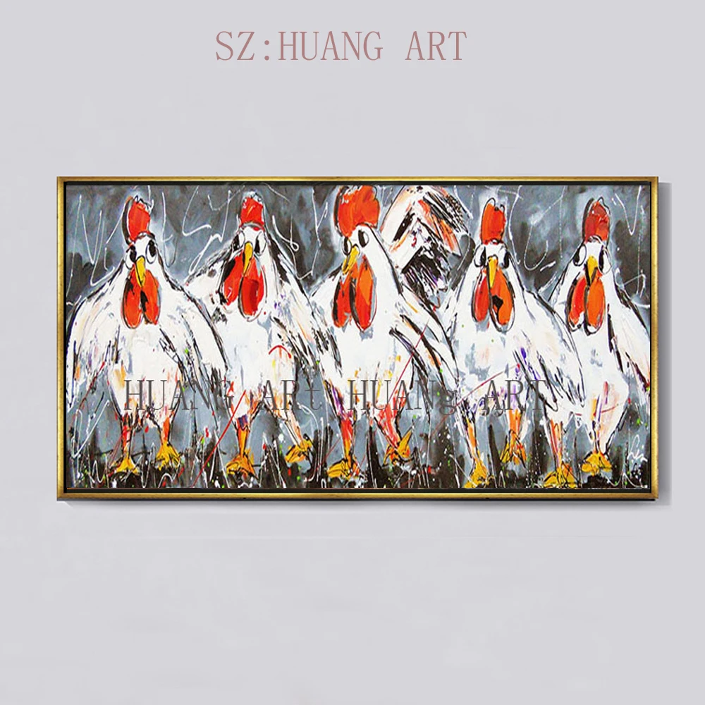 

New hand-painted oil painting works of modern knife thick oil paintings rooster is prosperous decorators sofa hall