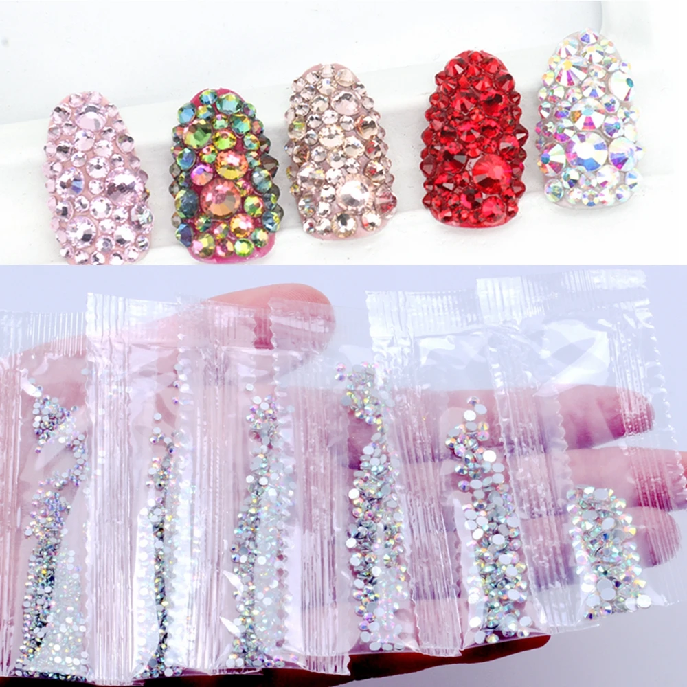 Nail Art Decoration 6G 1500PCS SS3-SS10 Crystal Rhinestones AB Flat Back Nail Rhinestone 3D Non HotFix DIY Tool Glass Manicure