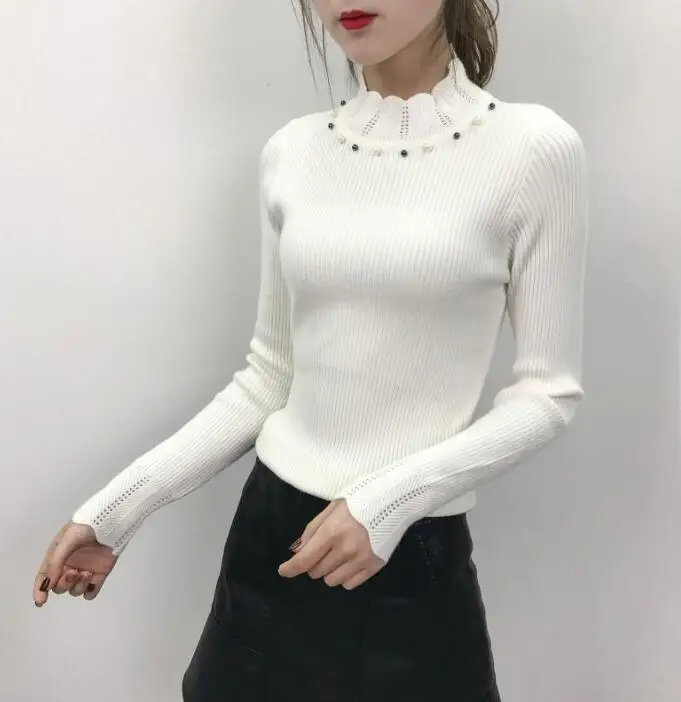 

Autumn Women Sweaters Casual Silm Turtleneck Long Sleeve Jumpers Beading Pullovers Sexy Ladies Knitted Tops Cashmere Pull Femme