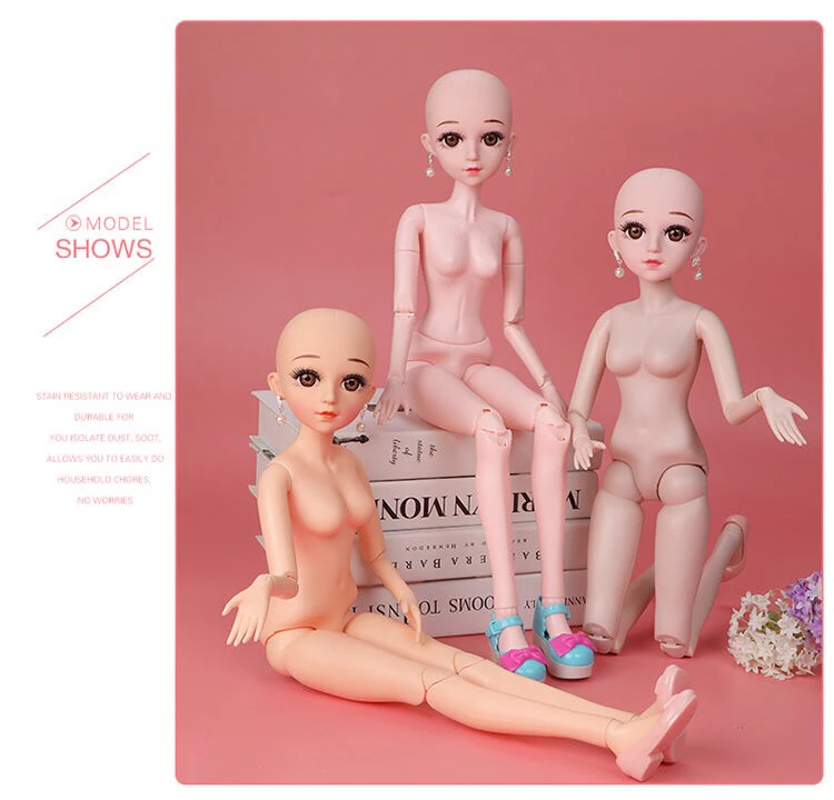 

60cm female Plastic joint moveable doll Nude doll natural skin