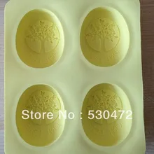 /розничная,, 4 отверстия овальной формы дерева силиконовая форма для выпечки мыла формы торта утолщаются 8*6,3*2,5 см