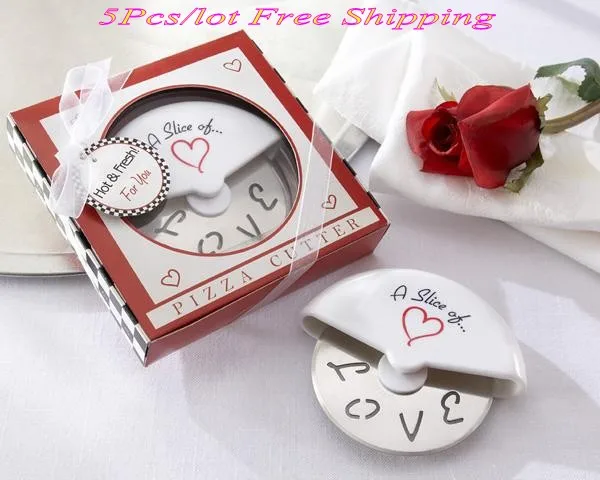 

5Pcs/lot Wedding Favor "A Slice of Love" Stainless-Steel Pizza Cutter Bridal Shower Favors For wedding souvenirs and Love Gift