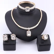 Women’s Clear Crystal Jewelry Set Gold Color Party Synthetic Gemstone Wedding Party Gift Bridal Costume African Jewelry Set