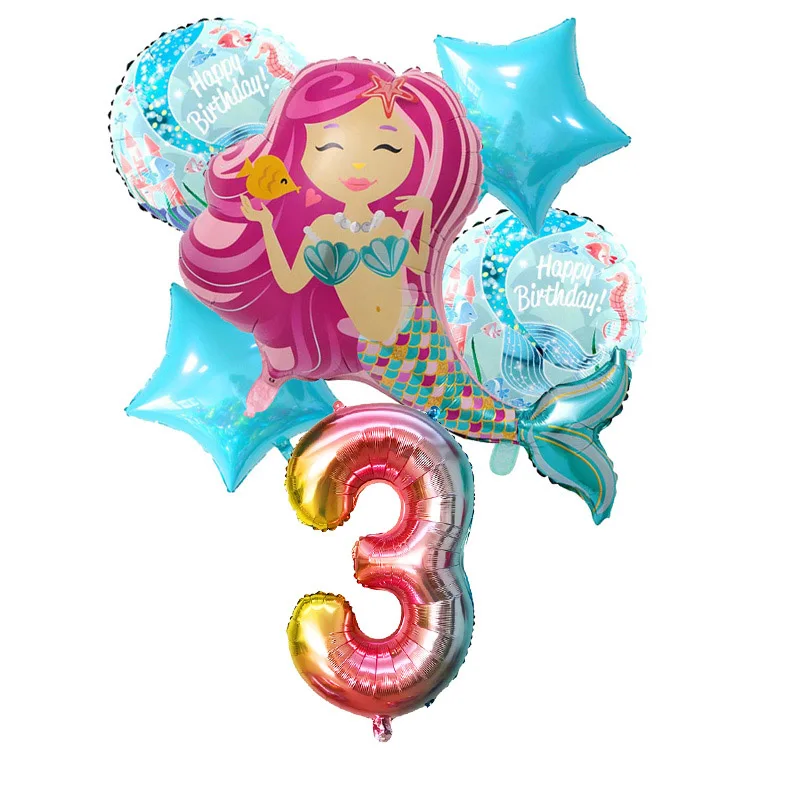 6 шт. с рисунком «маленькая русалочка» вечерние воздушные шары для девочек кошка градиентной радужной расцветки 32 дюймов воздушные шарики на день рождения Декорации на свадьбу, вечеринку для воздушных шаров - Цвет: 6pcs Balloon