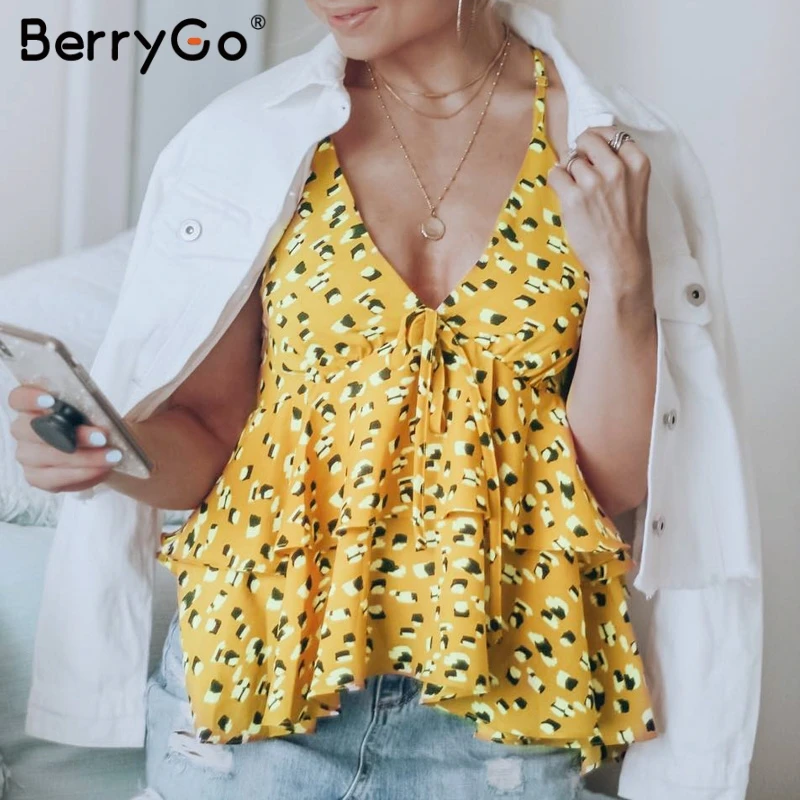 BerryGo/Сексуальная Женская майка с леопардовым принтом и v образным вырезом на
