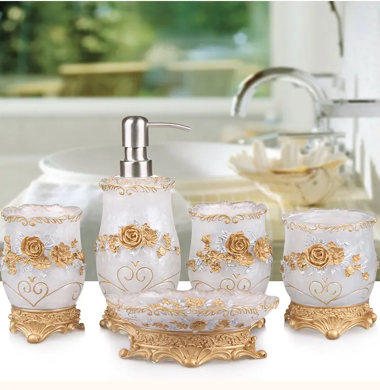 Resin Washing Set Bathroom Household Sanitary Ware Five-piece Bathroom Washing Creative Set with Tray Mouth Washing Cup