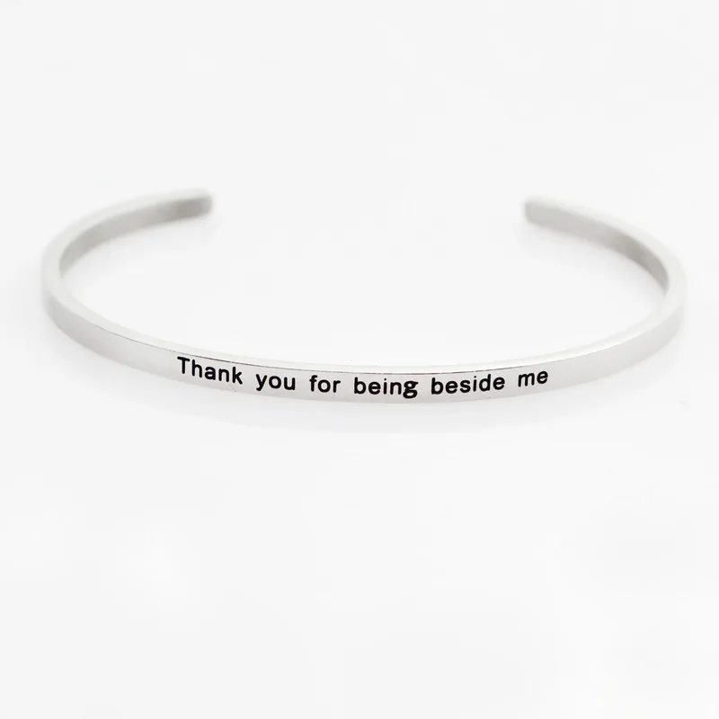 New Silver Stainless Steel Bangle Engraved Positive Inspirational Quote Hand Stamped Cuff Mantra Bracelets For Men Women