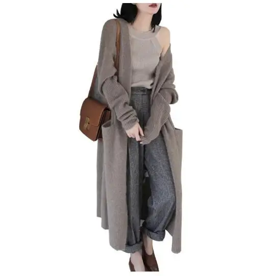 

2019 Casual Sexy Style Design Open Cardigans Women Knitted cashmere Blend Sweater Coat Super X Long for spring autumn TBSR196
