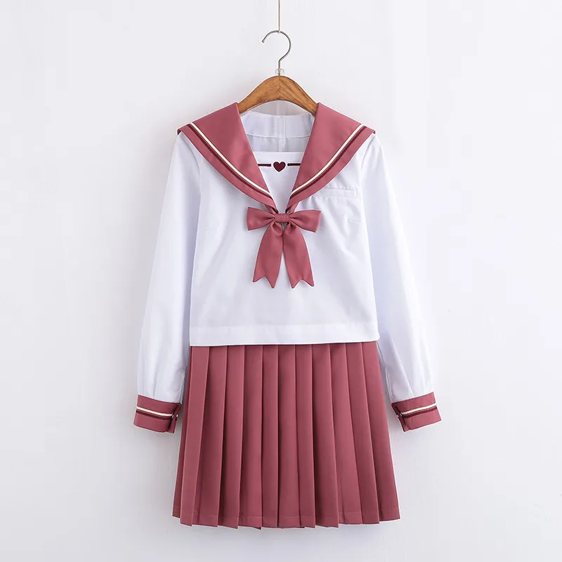 UPHYD New Arrival School Uniform Anime Costumes Female Sailor Suits Pink Peach Heart Embroidery Japanese School Girl Uniforms