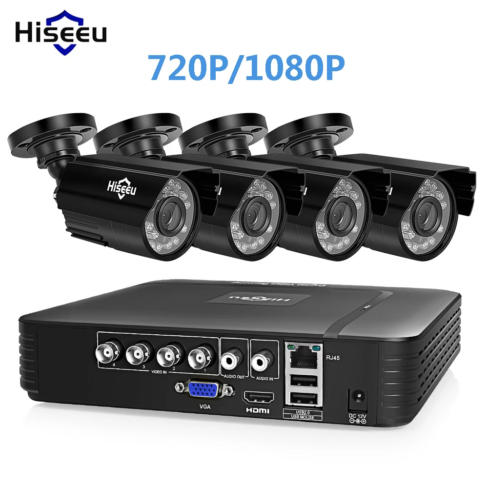 Hiseeu CCTV камера система 4CH 720 P/1080 P AHD безопасности DVR комплект Водонепроницаемая