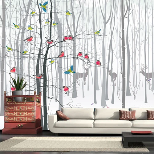 3D Photo Wall Wallpaper Murals for Living Room Modern Bird Tree Black
