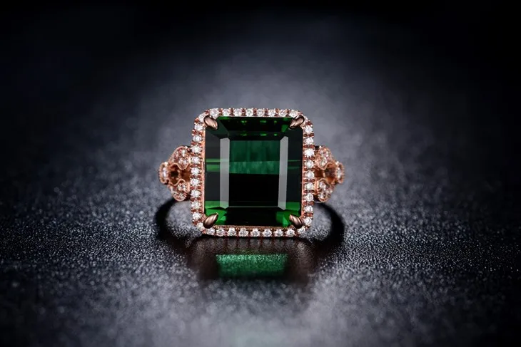 ZOCAI дизайн кольца Роскошные 7,0 CT настоящий зеленый турмалин кольцо настоящим 18К розовым золотом, 0. 25 карат бриллиантовое кольцо