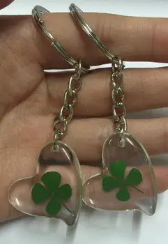 

FREE SHIPPING 12 PCS hand made natural four leaf clover Slanting hearts charming keychain