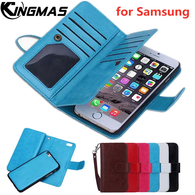 

2 in 1 Leather wallet case for Samsung S9 S8 S7 S6 Edge PLUS Note 8 9 4 5 phone panel adsorption bracket photo frame slot flip