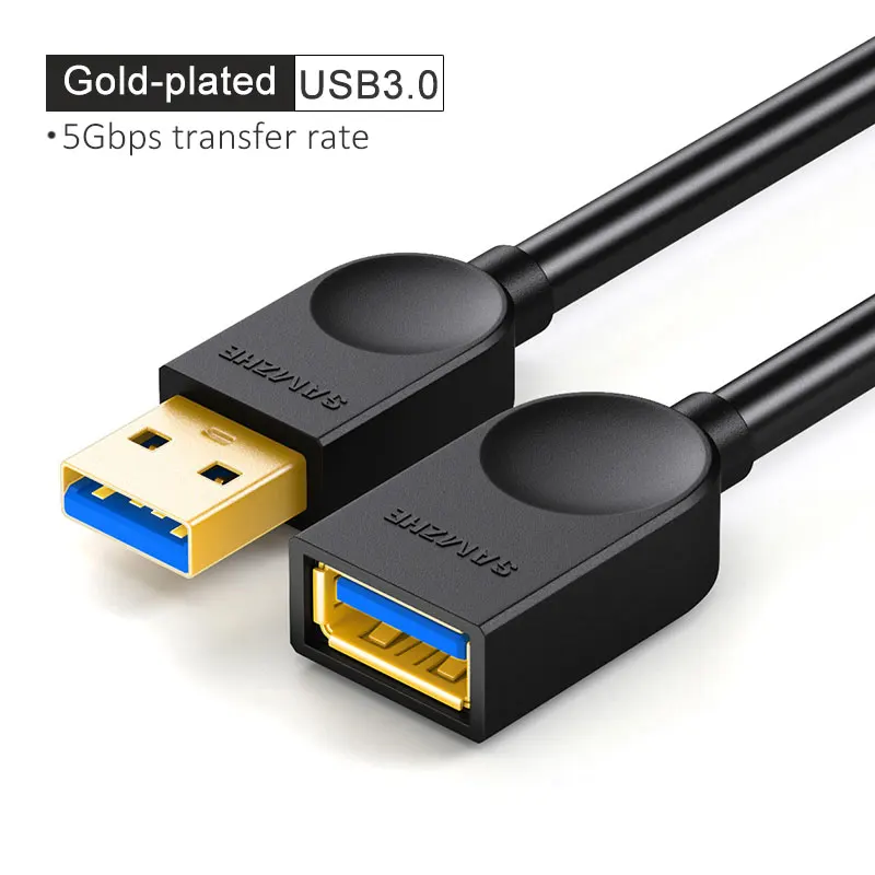 SAMZHE удлинитель USB 3,0/2,0 плоский Удлинительный Кабель AM/AF 0,5 m/1 m/1,5 m/2 m/3 m для PC tv PS4 компьютерный удлинитель для ноутбука - Цвет: Black