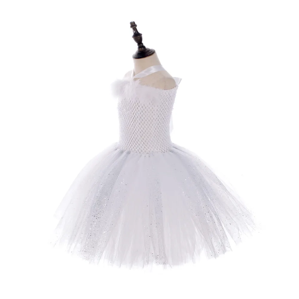 Белое блестящее балетное платье с перьями ангела для девочек для костюмированной вечеринки на день рождения детское платье для рождественской вечеринки платье-пачка с крыльями и волшебной палочкой
