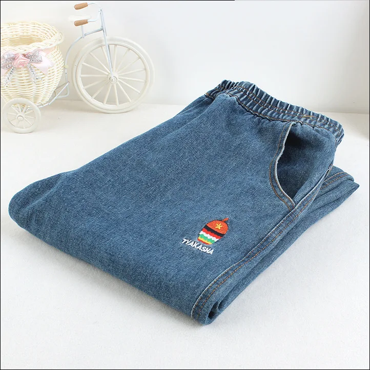 Youe Shone 2017 new winter pinecone embroidery elastic waist casual jeans women slim feet Haren pants for |