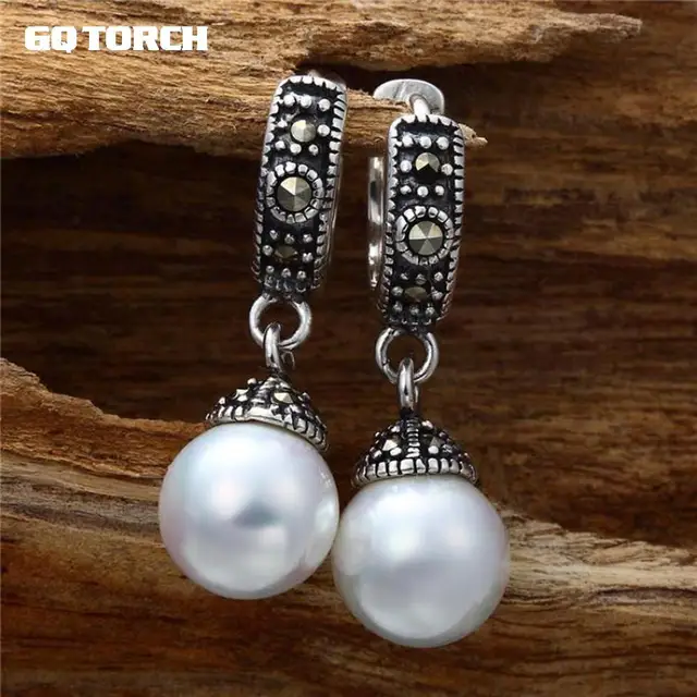 Gqtorch 925 Sterling Silver Drop Earrings Genuine Pearl Gqtorch 925 Sterling Silver Drop Earrings Genuine Pearl Vintage Mosaic Fashion Ear Clip For Women