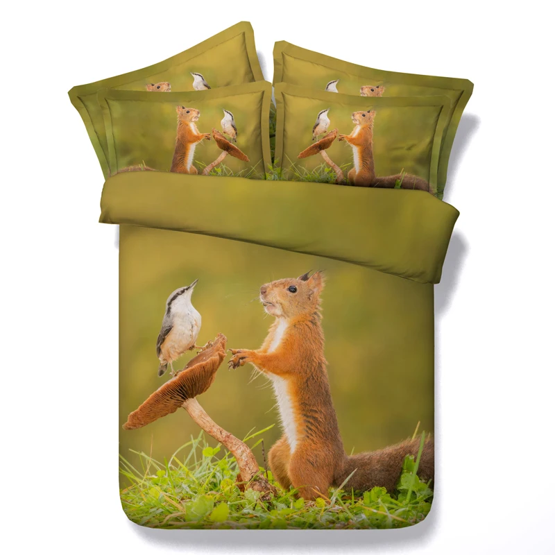

3d squirrel print bedding sets queen full super king twin size kid bedspreads 3/4pc comforter cover sunset bed linens boy 500tc