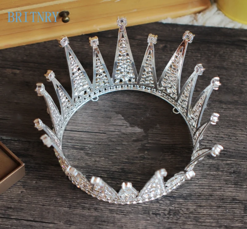 BRITNRY Новая мода Корона Роскошные хрустальные диадемы серебряные свадебные аксессуары для волос реальные фотографии