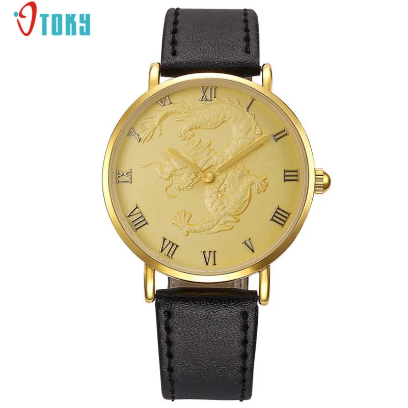 

Fashion Distinctive Watches Men Dragon Pattern Quartz Wrist Clocks PU Leather Band Watch Creative Jun05