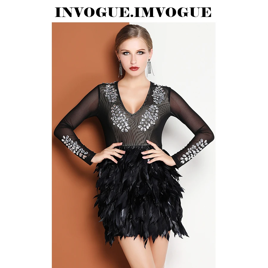 INVOGUE. Женское Прозрачное мини платье IMVOGUE элегантное с длинными рукавами и