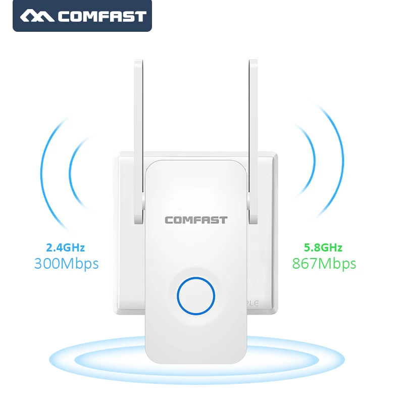 

Comfast CF-WR752AC Home Wifi Repeater 1200Mbps Wireless Range Extender Amplifier AP 2.4G&5Ghz Wifi router Booster 2*3dbi Antenna