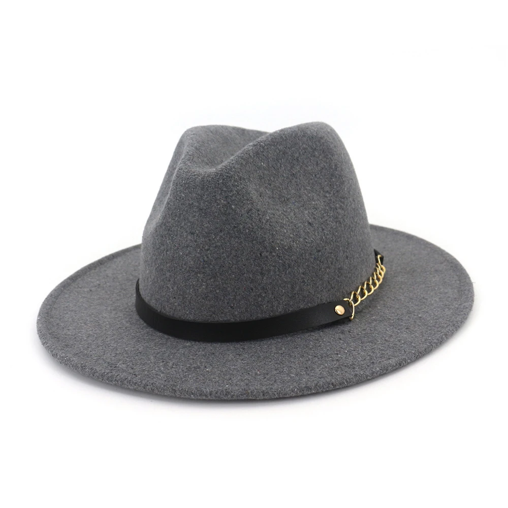 Autumn Winter Felt Fedora Hats With Belt Wide Flat Brim Jazz Trilby Formal Top Hat Panama Cap For Unisex Men Women