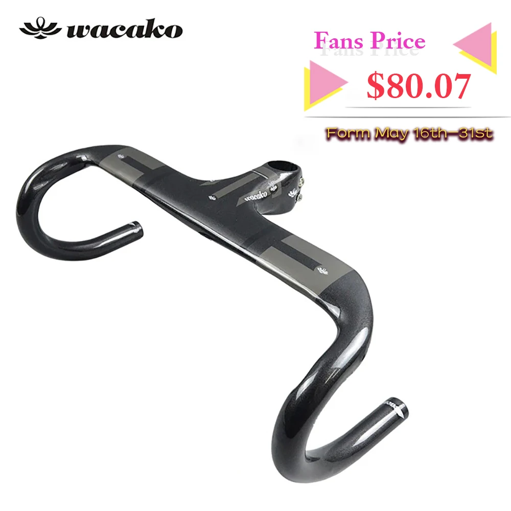

wacako Bike Carbon Road Handlebar Bicycle Handle bar Ultra light Integrated Handlebars and Stem Carbon Handlebar 337g