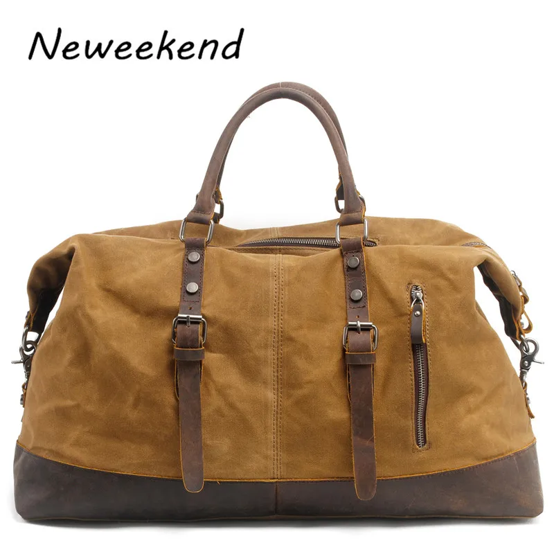 

NEWEEKEND Unisex Martexin Original Wax Canvas Leather Waterproof 54cm Large Capacity Luggage Travel Crossbody Handbag MS831-2