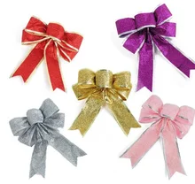 6pcs 20x20cm Glitter Powder Bow Pendant ornament For Christmas Party Tree Venun Hanging Decoration