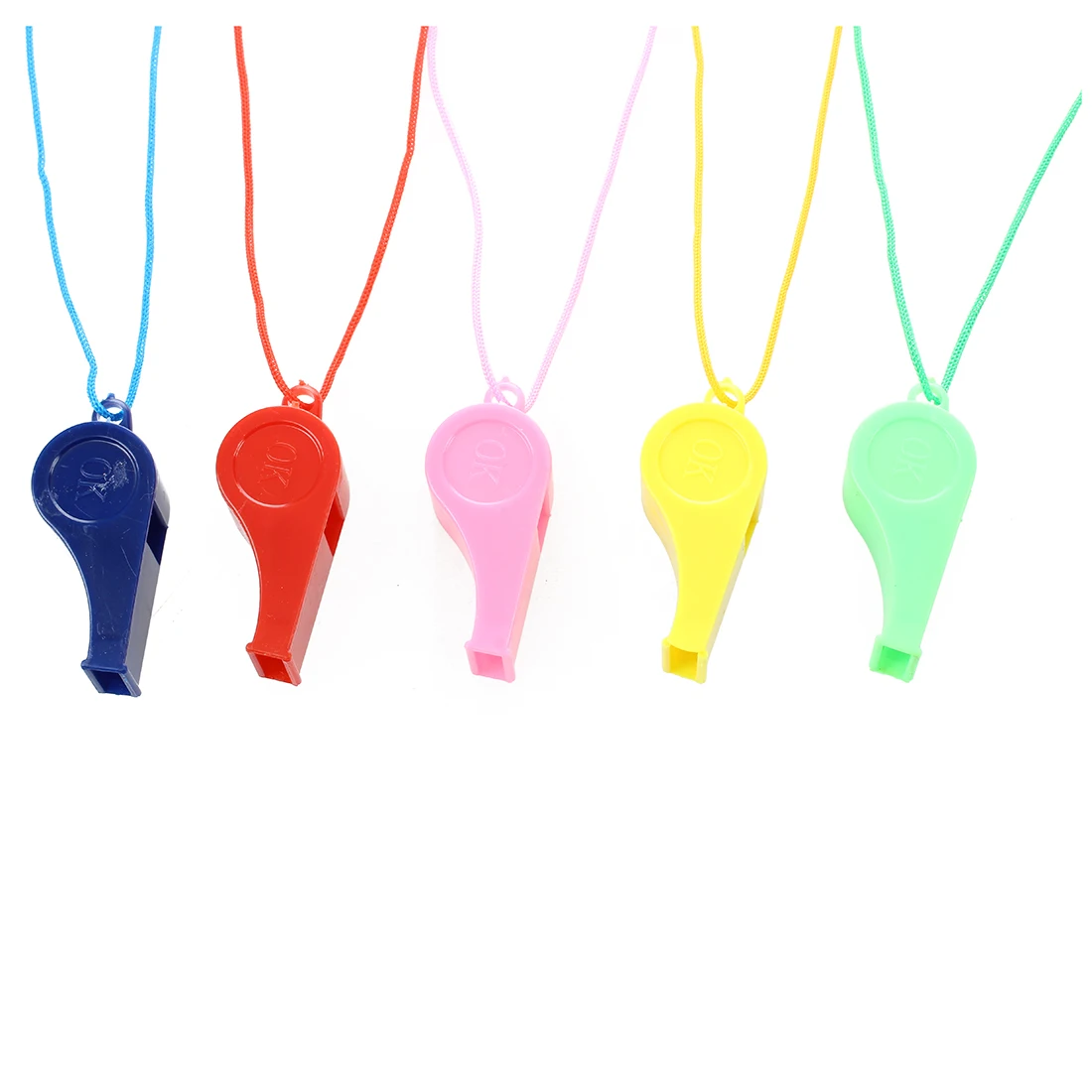 Sonline 5 Pcs Sports Referee Plastic Assorted Color Whistle w String 