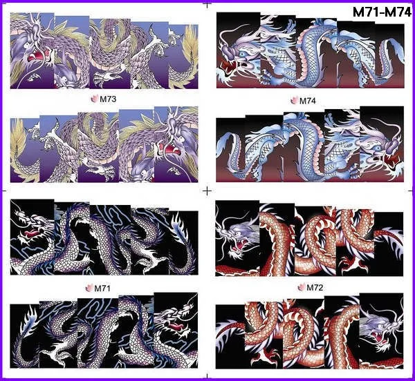 4 пачки локоны волос/lot дизайн ногтей переводные наклейки на ногти наклейки дракон полный страница M071-M074