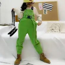 Осенние новые зеленые модные комбинезоны с карманами для маленьких девочек, детские комбинезоны, штаны для подростков, От 4 до 14 лет, ws940