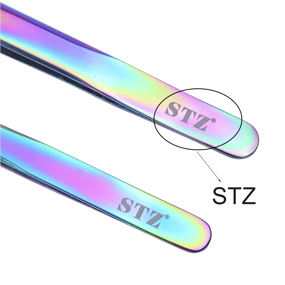 STZ из нержавеющей стали радужные пинцеты изогнутые+ Прямые стразы, наклейки, маникюр, дизайн ногтей, макияж, инструмент для ресниц, TRT1-2