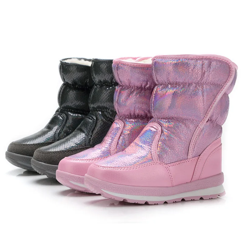 

2019 Kids Snow Boots Winter Warm Boots Thick Bottom Platform Waterproof Ankle Boots For Women Thick Sheep Fur Girls shoes