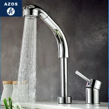 Смесители для кухонной мойки, подъемный вращающийся выдвижной шланг, распылительная головка, хром, полировка, серебро, одна ручка, палубное крепление CLCF007