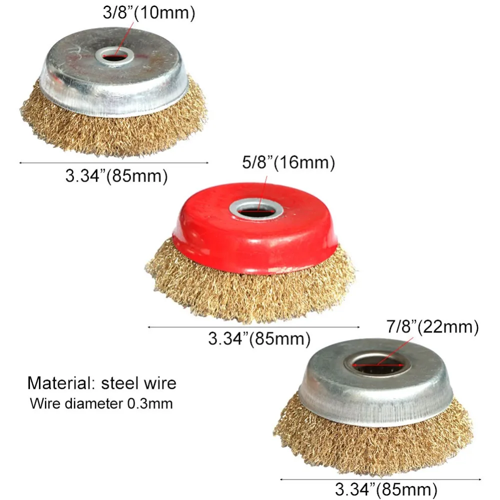 Crimped Wire Wheel Cup Brush Stainless Steel brass Bowl shape wire wheel Hole 22/16 For Angle Grinder Metal removal rust paint