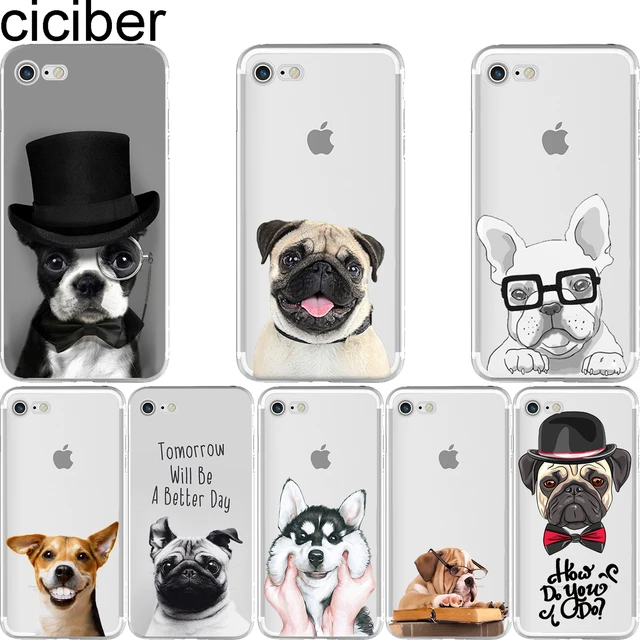 Cheap ciciber Animal Cute Pug Dog Pattern Design Soft Silicon Phone Cases Cover for IPhone 6 6S 7 8 Plus 5S SE X Capinha Coque Fundas