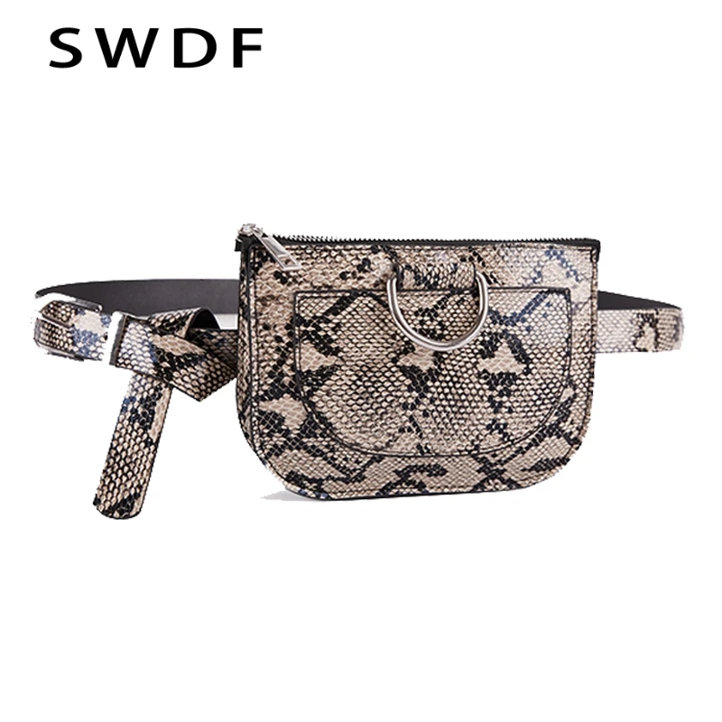 

SWDF Women Waist Pack Serpentine Fanny Pack Pu Leather chest Bag Female Fashion Snake Skin Belt Bag High quality Purse