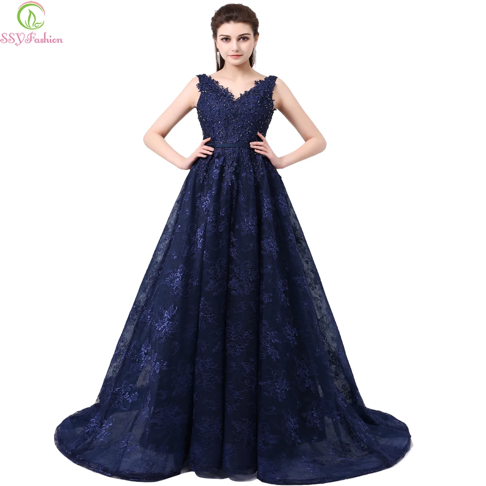 

Clearance Party Evening Dress Style The Bride Elegant Lace V-neck Backless Sweep Train Long Prom Dresses Custom