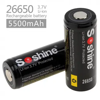 

2Pcs/set Soshine 26650 3.7V 5500mAh Li-ion Rechargeable Battery with Protected PCB for Flashlight / Power Tools / Toys