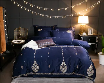 

2017 new Luxury Egyptian cotton bedding set Golden embroidery duvet cover sets oriental vintage style bed linen bedclothes
